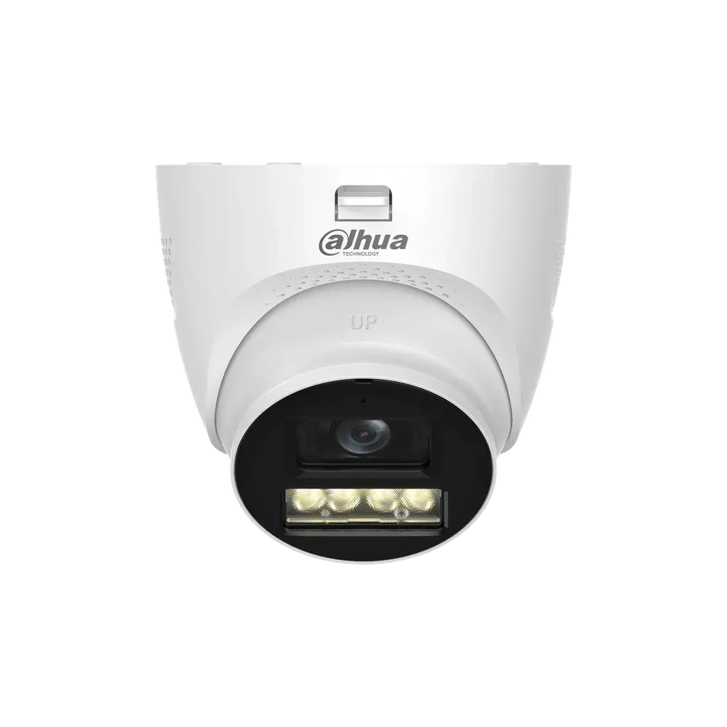 DH-HAC-HDW1200TQN-IL-T-0280B-DIP. Cámara Dahua HDCVI tipo Eyeball de 2MP lente fijo de 2.8mm iluminación dual de hasta 40m protección IP67 con audio bi direccional.