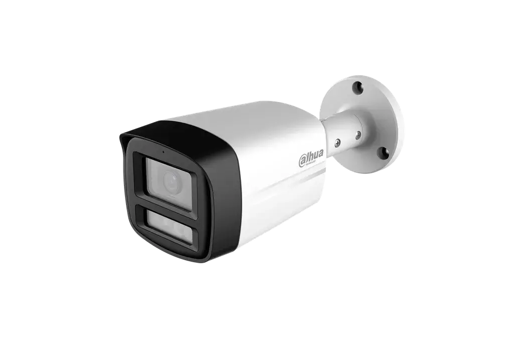 DH-HAC-HFW1200TLMN-IL-T-0280B-DIP. Cámara Dahua HDCVI tipo bullet de 2MP lente fijo de 2.8mm iluminación dual de hasta 40m protección IP67 con audio bi direccional.