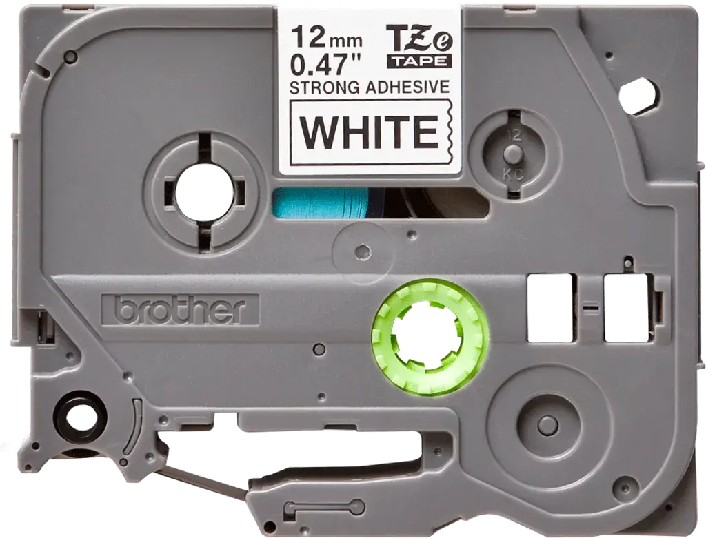 TZeS231. Cinta BROTHER E-P 12mm Negro en Blanco 8mt p/PT-H110