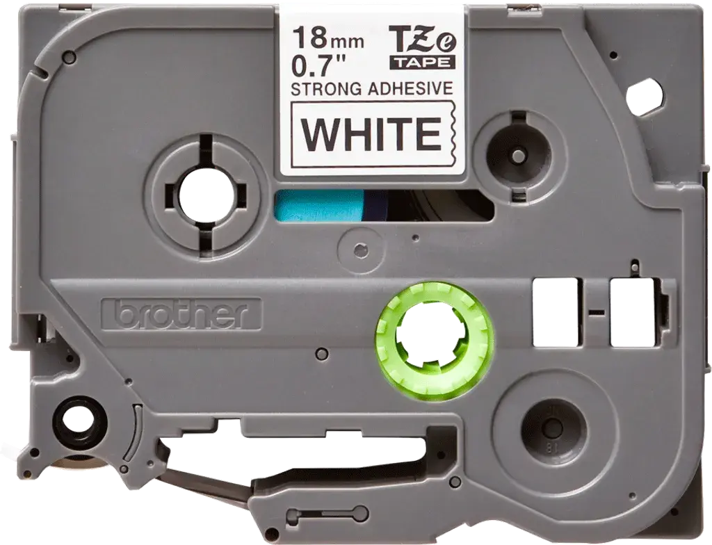 TZeS241. Cinta BROTHER E-P 18mm Negro en Blanco 8mt p/PT-E300VP Extra-Pegamento