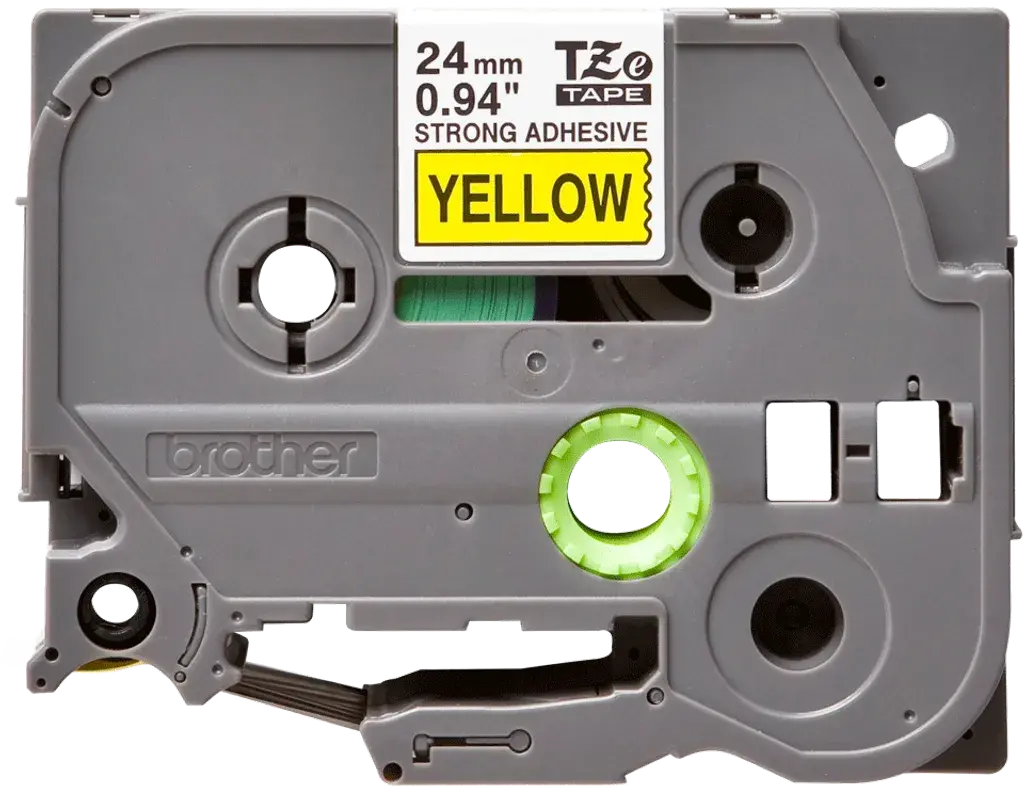 TZeS651. Cinta BROTHER E-P 24mm Negro en Fondo Amarillo 8mt p/PT-E550WVP/D600VP
