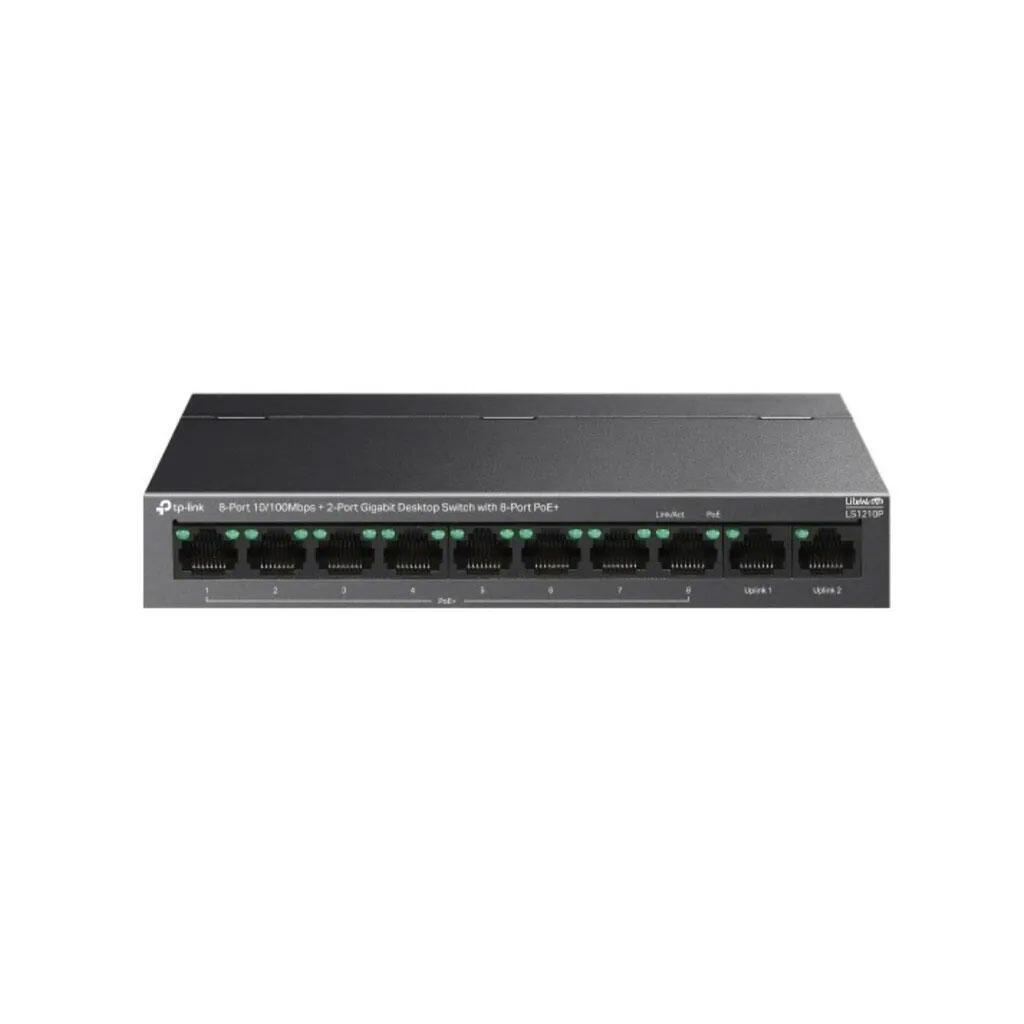 LS1210P. Switch tp-link de 8 puertos 10/100Mbps 2 puertos Gigaethernet, switch de escritorios con 8 puertos PoE+